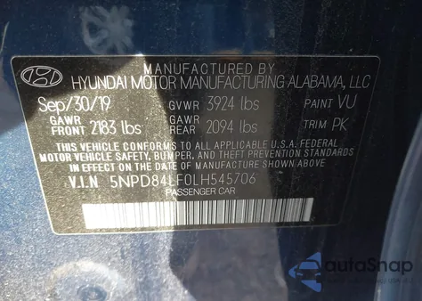 2020 Hyundai Elantra Sel z USA, uszkodzony, nr VIN 5NPD84LF0LH545706